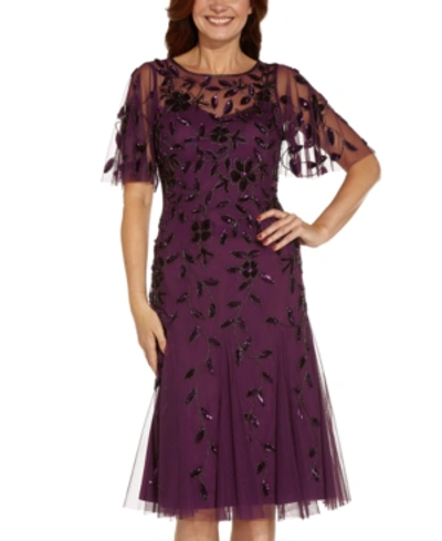 Adrianna Papell Plus Size Embellished Flutter-sleeve A-line Dress In Cassis