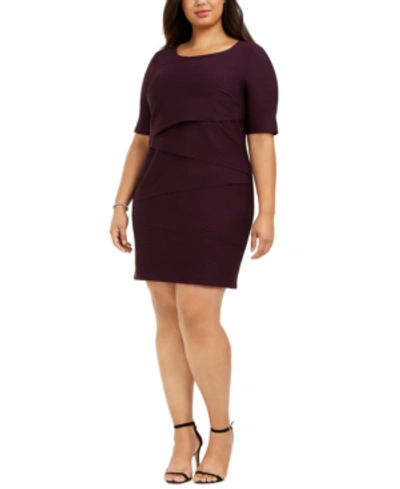 Connected Plus Size Zigzag Sheath Dress In Bordeaux