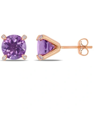 Macy's Gemstone And Diamond Accent Stud Earrings In 10k White Gold. Available In Blue Topaz (4-3/4 Ct.t.w.) In Amethyst