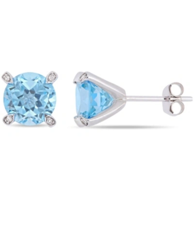 Macy's Gemstone And Diamond Accent Stud Earrings In 10k White Gold. Available In Blue Topaz (4-3/4 Ct.t.w.)