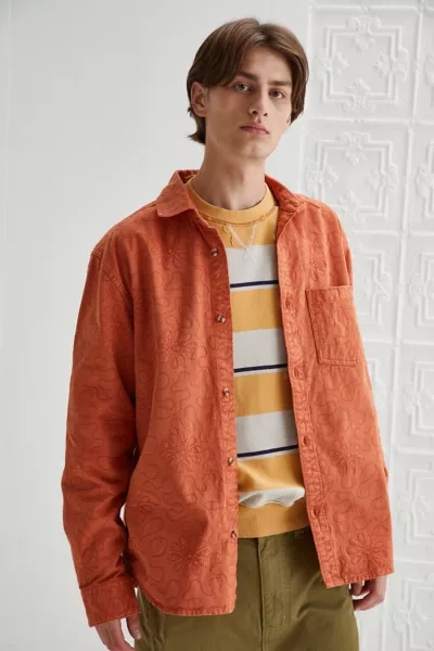 Urban Outfitters Uo Floral Embroidered Twill Shirt In Orange