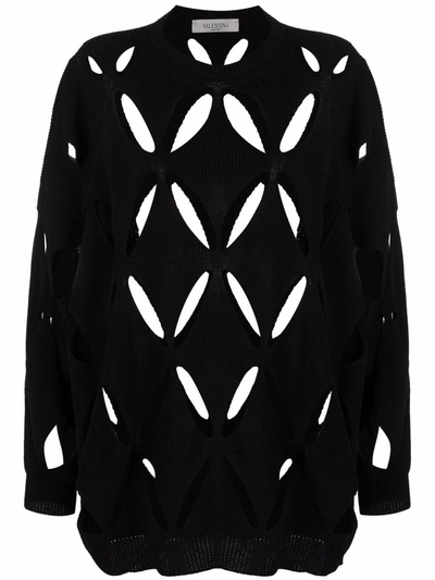 Valentino V Cut-out Long-sleeve Knitted Jumper In Black