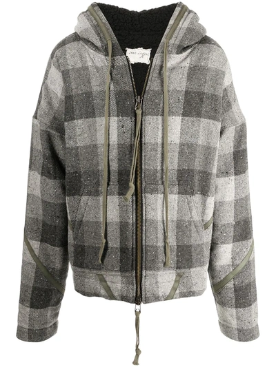 Greg Lauren Canvas-trimmed Checked Wool-blend Tweed Hooded Jacket In Gray