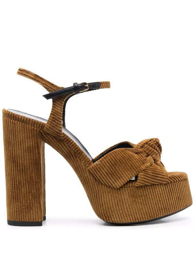 Saint Laurent Corduroy Knot-detail Sandals In Brown