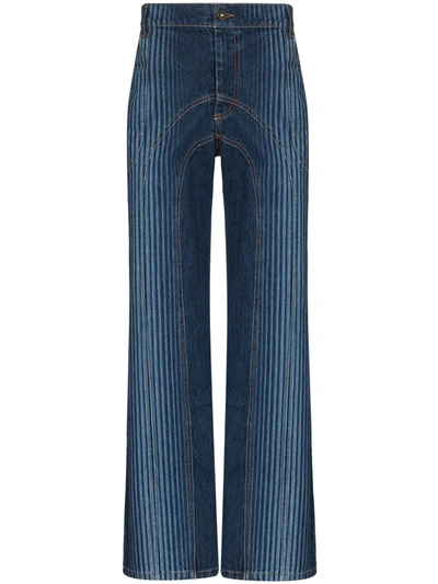 Ahluwalia Striped High-waisted Jeans In Blue