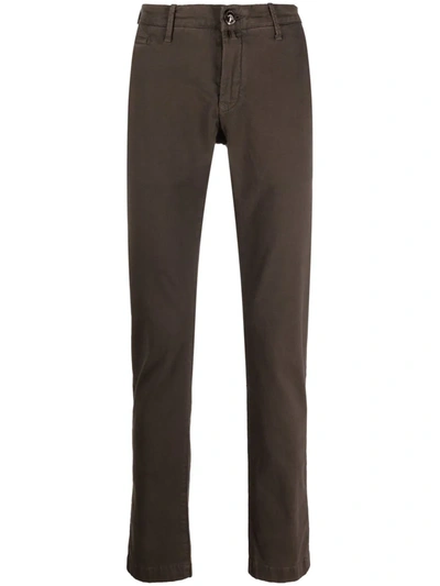 Jacob Cohen Logo-patch Straight-leg Trousers In Braun