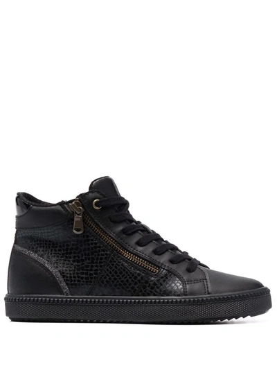Geox Croc-effect High Top Sneakers In Schwarz