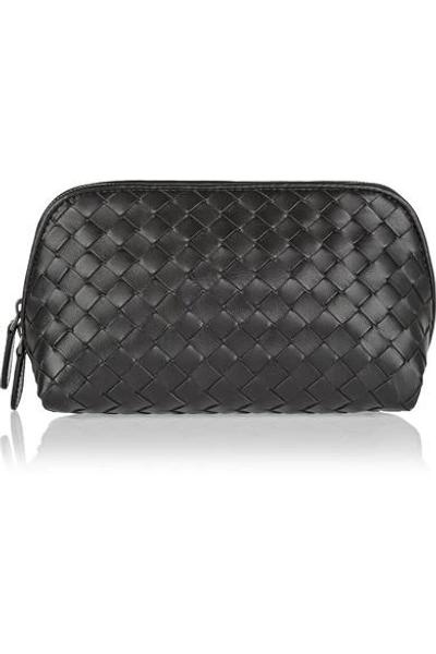 Bottega Veneta Woven Leather Medium Cosmetics Case In Black