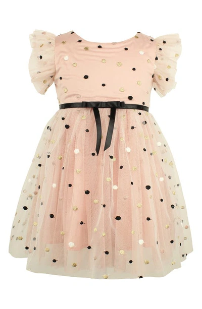 Popatu Kids' Polka Dot Fit & Flare Tulle Dress In Dusty Pink