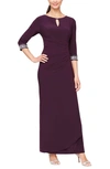 Alex Evenings Embellished Side Ruched Gown In Plum