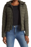 Bernardo Hooded Quilted Water Repellent Jacket In Fig Leaf