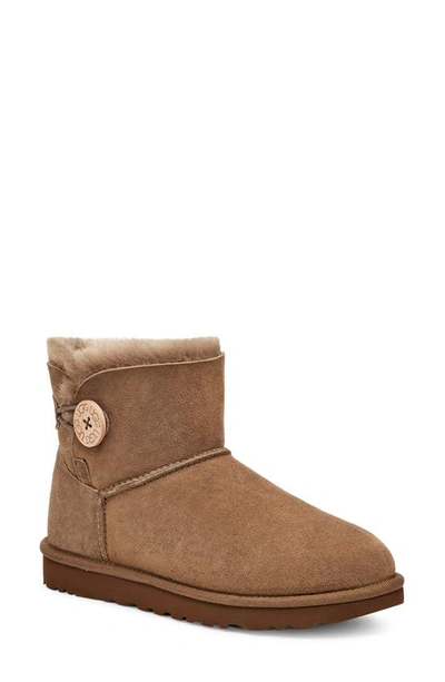 Ugg (r) Mini Bailey Button Ii Genuine Shearling Boot In Hickory