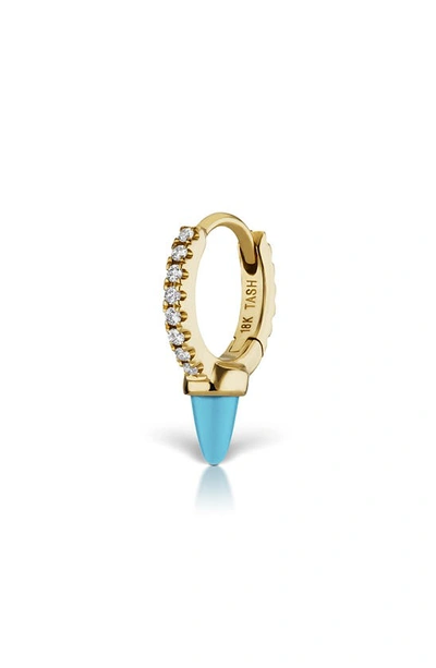 Maria Tash Turquoise & Diamond Single Huggie Hoop Earring In Yellow Gold