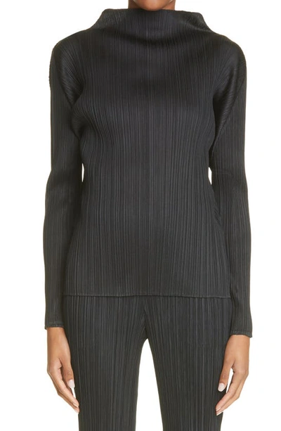 Issey Miyake Funnel Neck Pleated Top In Black