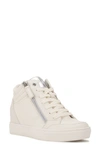Nine West Tons Lace-up Wedge Sneaker In White/ Silver