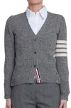 Thom Browne Four Bar Stripe Merino Wool V-neck Cardigan In Grey