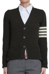 Thom Browne 4-bar V-neck Wool Cardigan In Dark Green