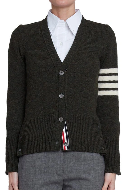 Thom Browne 4-bar V-neck Wool Cardigan In Dark Green