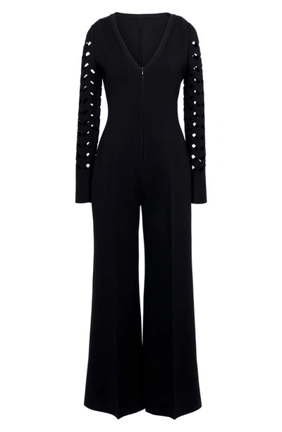 Alaïa Slash Cutout Long Sleeve Jumpsuit In Noir