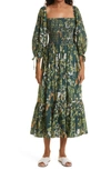 Cara Cara Jazzy Botanical Print Cotton Voile Dress In Botanical Birds Emerald