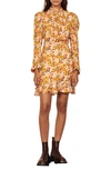 SANDRO GRACE FLORAL LONG SLEEVE DRESS,SFPRO01989