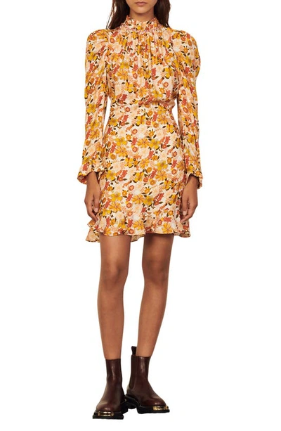 Sandro Filipa Floral Long Sleeve Dress In Ecru