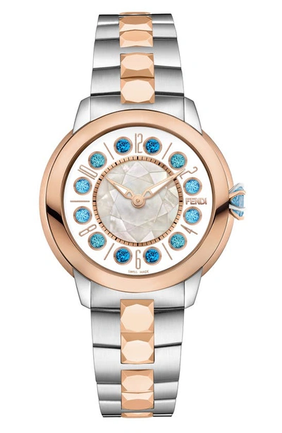 Fendi Ishine Rotating Stone Bracelet Watch, 33mm In Rose Gold/ Stainless Steel