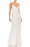 Mac Duggal Sequin Stripe Trumpet Gown In Pearl