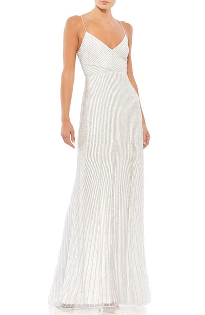 Mac Duggal Sequin Stripe Trumpet Gown In Pearl