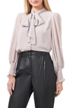 Vince Camuto Puff Shoulder Tie Neck Blouse In Silver Mist