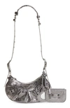 Balenciaga Extra Small Le Cagole Crinkle Metallic Lambskin Shoulder Bag In Silver