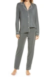 Eberjey Gisele Slim Jersey Knit Pajamas In Kelp/ Bone