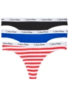 Calvin Klein Carousel Thong 3-pack In Black,blue,stripe