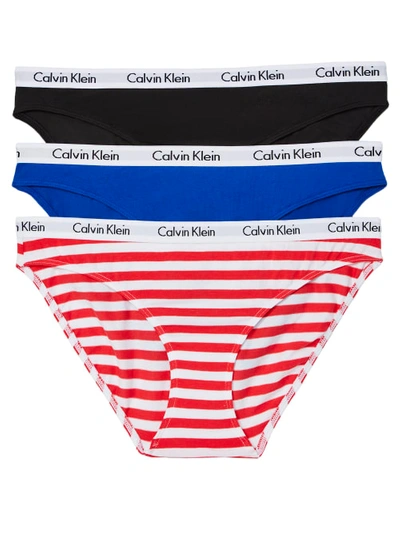 Calvin Klein Carousel Bikini 3-pack In Black,blue,stripe