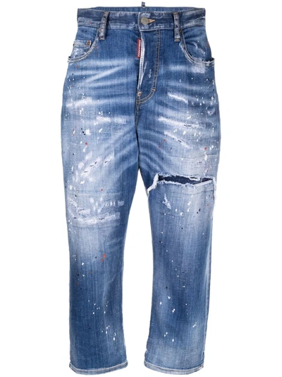 Dsquared2 Paint-splatter Cropped Jeans In Blau
