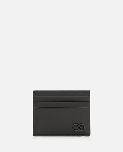 Valentino Garavani Vltn Card Holder In Calfskin In Black