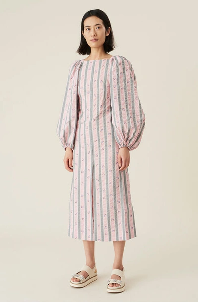 Ganni Cotton Seersucker Maxi Dress Pink Nectar Size 40 ModeSens