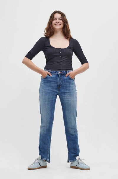 Ganni Faded Mid-rise Straight-leg Jeans In Mid Blue Vintage