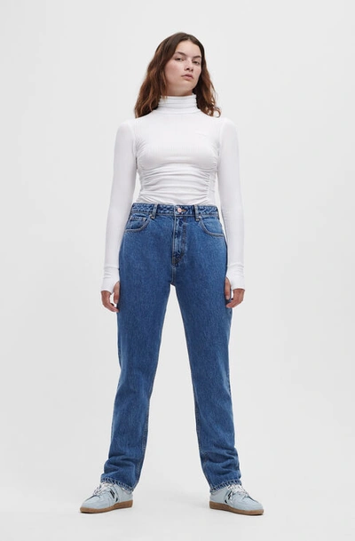 Ganni Rigid Denim Swigy Jeans In Mid Blue Stone