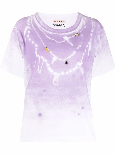 Marni Spray Painted Embellished T-shirt In Weiss
