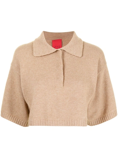 Cashmere In Love Demi Cropped Knitted Shirt In Braun