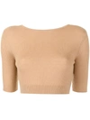 Cashmere In Love Liza Scoop-back Cropped Top In Braun