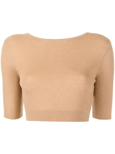 Cashmere In Love Liza Scoop-back Cropped Top In Braun