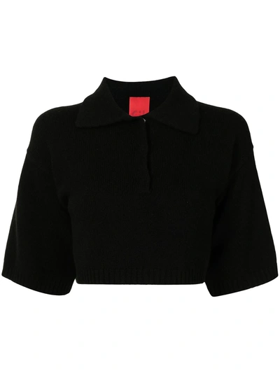 Cashmere In Love Demi Cropped Cashmere Polo Shirt In Schwarz