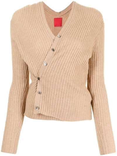 Cashmere In Love Inez Ribbed-knit Cropped Cardigan In Braun