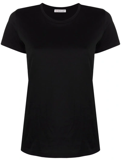 Moncler Crewneck Cotton T-shirt Patch On Sleeve In Black