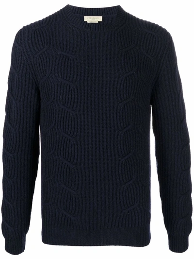 Corneliani Ribbed Cable-knit Jumper In Blau