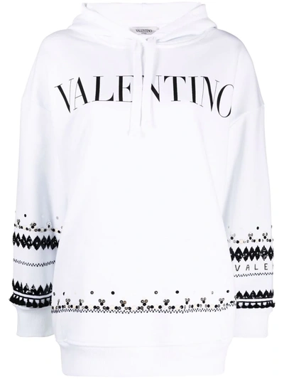 Valentino Logo-print Sequinned Hoodie In Weiss