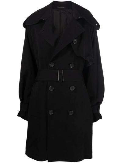 Yohji Yamamoto Double-breasted Trench Coat In Schwarz