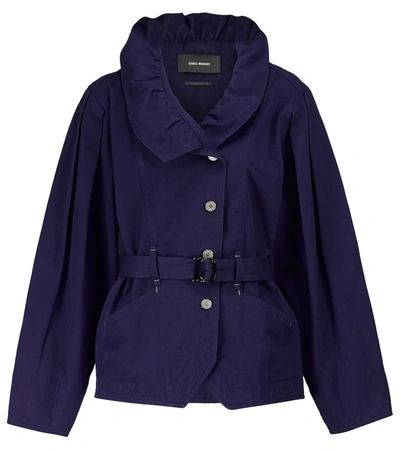 Isabel Marant Dipazo Ruffled Belted Cotton-twill Jacket In Indigo